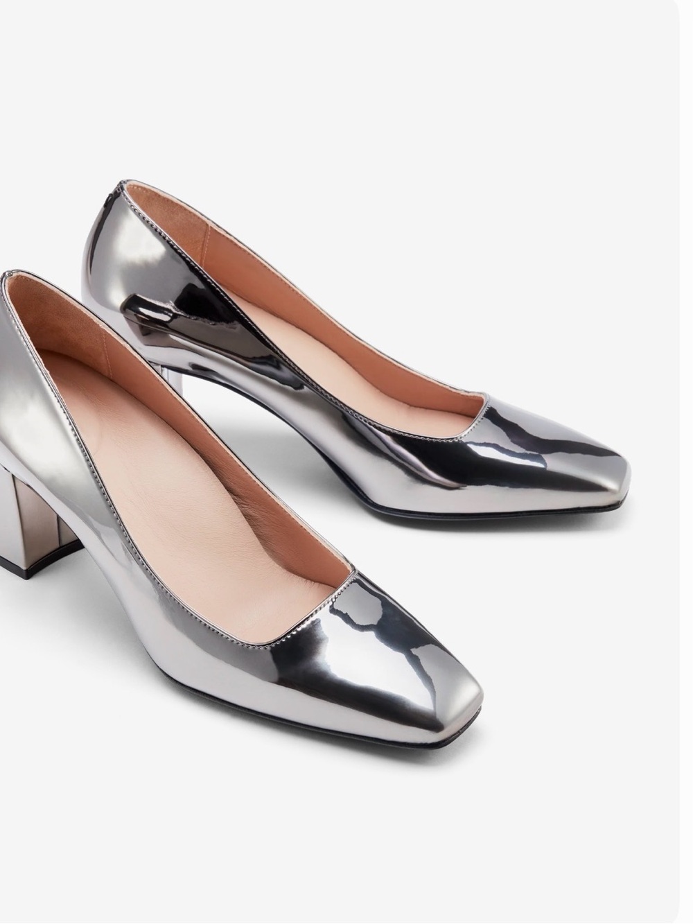 Metallic Silver Block Heel Pumps for Women by Inez, Size 8